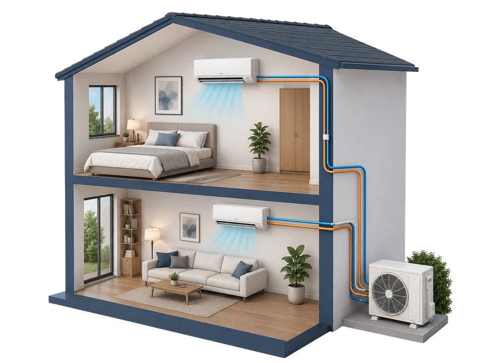 Climatiseur bisplit : une unité extérieure reliée à deux unités intérieures