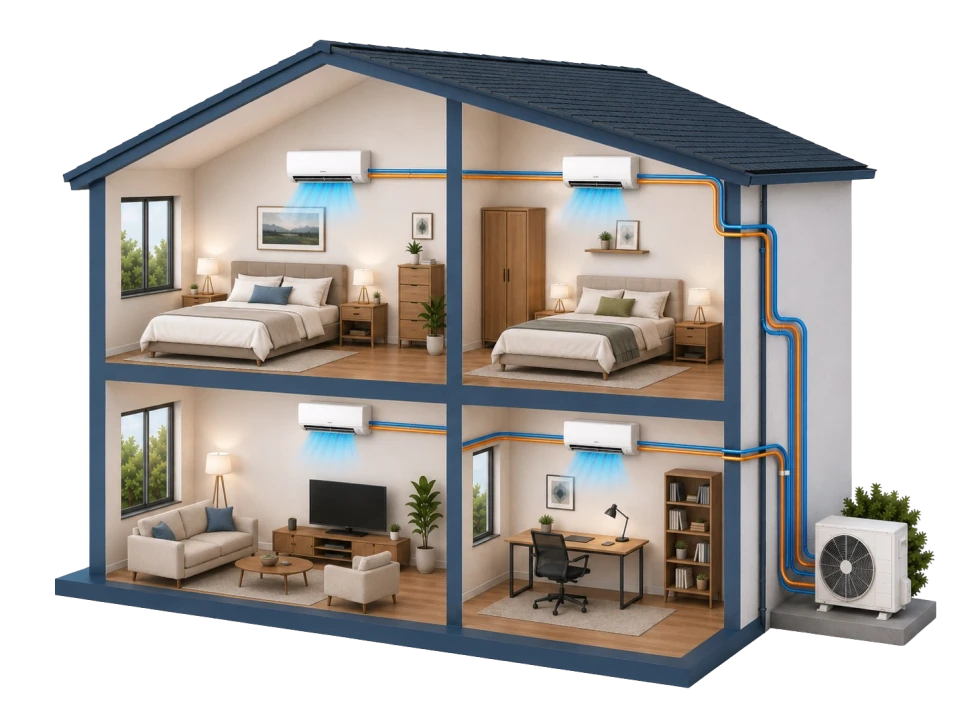 Climatiseur multi-split : une unité extérieure reliée à plusieurs unités intérieures